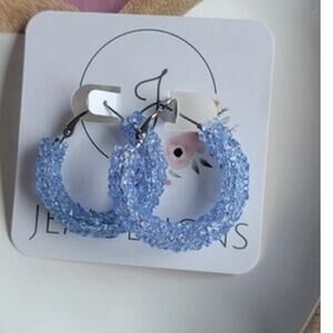 Blue Crystal Hoop Earrings 30mm or 1.20 inch